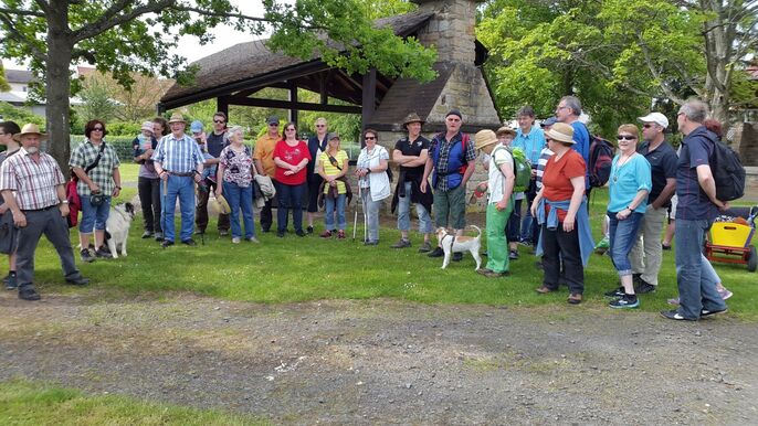 Teilnehmer der Wanderung treffen sich auf dem Nacker Grillplatz